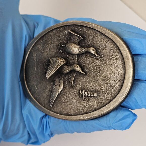 Vtg 1979 Maass Ducks In Flight Belt Buckle By Wild Wings Inc Waterfowl Hunting - Picture 13 of 13